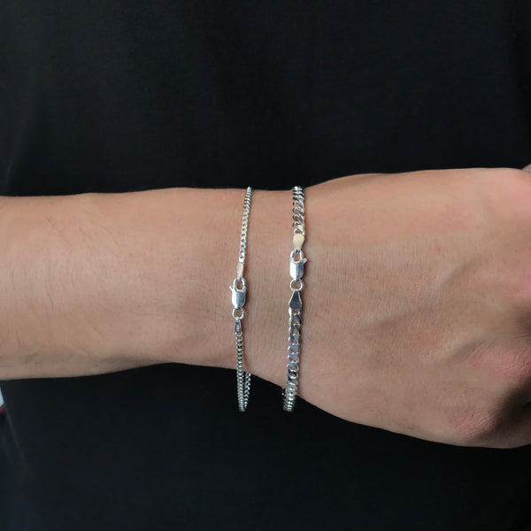 Kit Duas Pulseiras Grumet - 2mm/20cm e 4mm/21cm - Prata Legítima 925