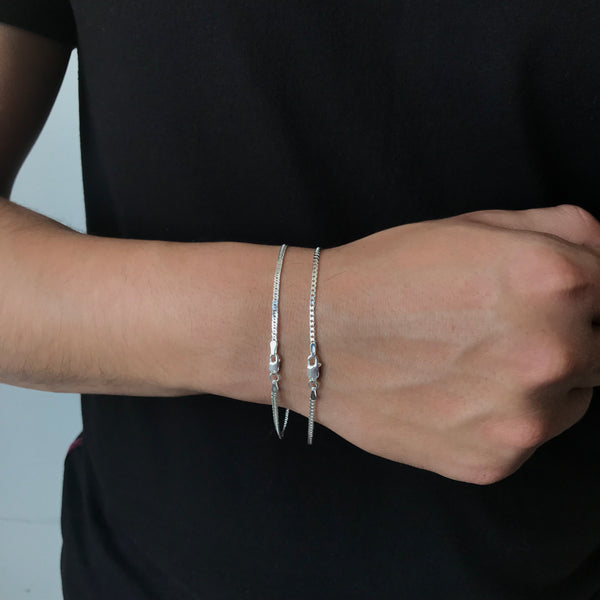 Kit Duas Pulseiras - Grumet 2mm/20cm e Duplo Grumet 2mm/20cm - Prata Legítima 925